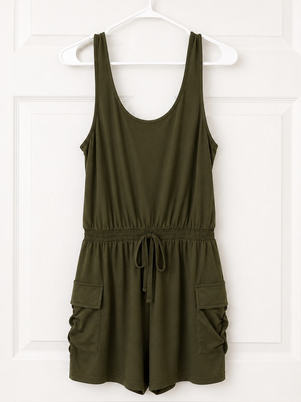 Derek Heart Olive Green Sleeveless Romper with Drawstring Waist